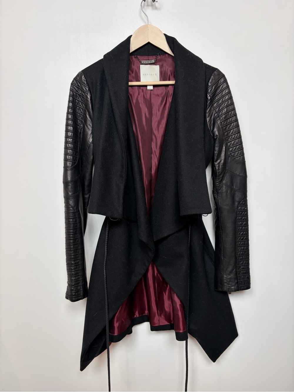 Ashley B Leather Trimmed Wool Convertible Coat Size Small